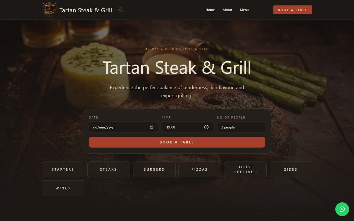 Tartan Steak & Grill website homepage